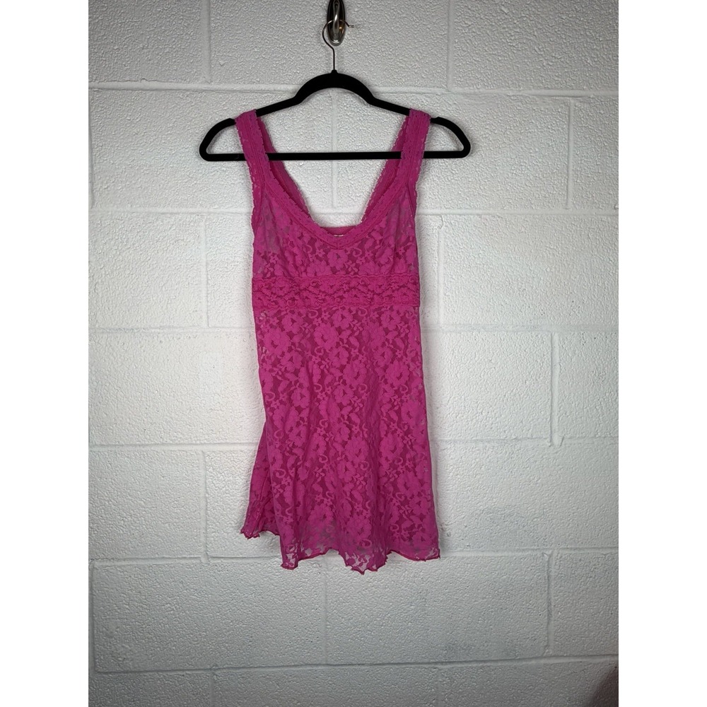 Ambrielle Womens M Hot Pink Lace Chemise Babydoll Lingerie Y2K Sheer Floral